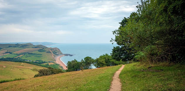 Footpath and view of Golden Cap on the Jurassic Coast, Dorset